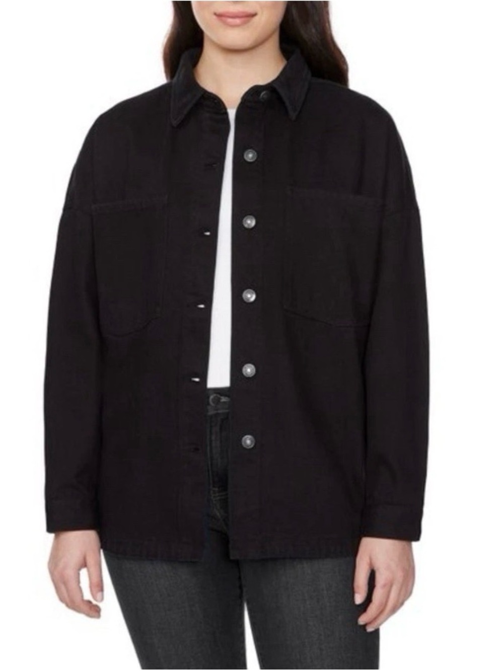 Hudson Jeans Denim Black Button-Front Shirt Jacket -  Oversized, 100% cotton